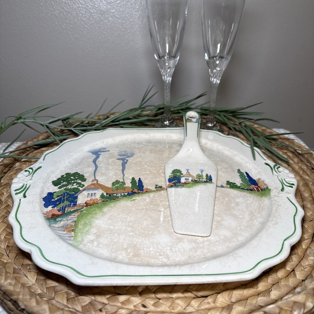 Harker Hotoven Chinawear Pottery Thatched Cottage Platter Cake Plate and Server - Picture 2 of 16